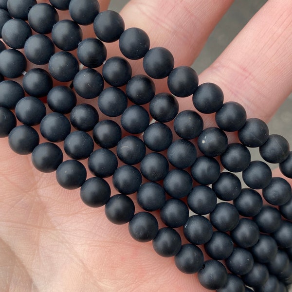 6mm Matte Black Onyx Beads - Natural Stone - Full Strand - 15"