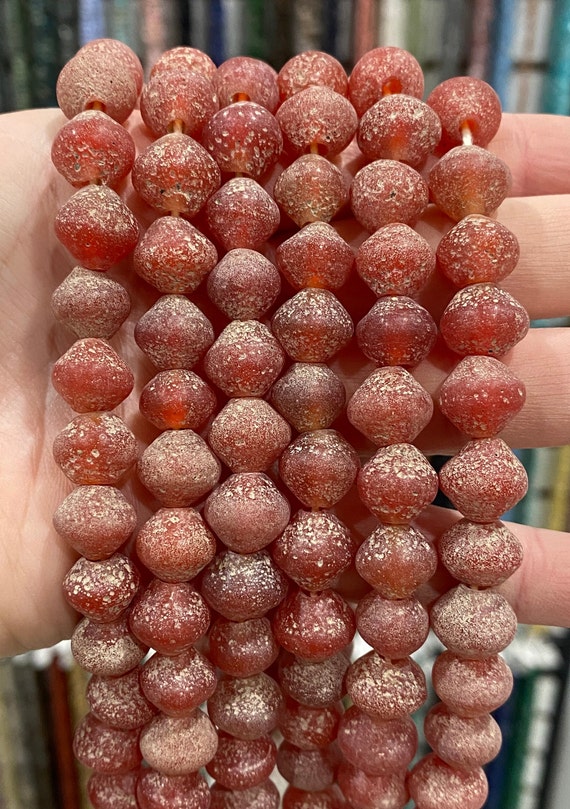 10mm X 12mm Indonesian Red Diamond Rondelle Ancient Java Glass