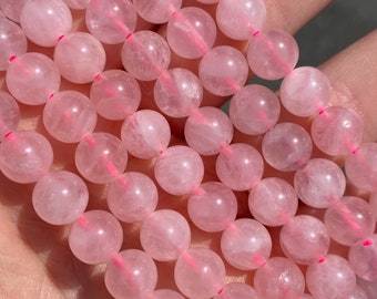 8mm Beautiful Polished Madagascar Rose Quartz Beads - Genuine - High Quality - Full Strand - 15" - Smooth - Shiny