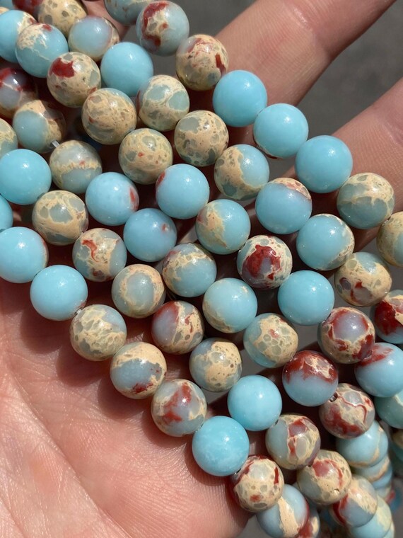 Perles En Pierre De Jaspe Sédimentaire Bleu Turquoise - Boules 4mm - Fil D'Environ 39cm (100pc)