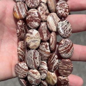 15mm x 20mm Wood Grain Jasper Oval Beads - Natural Stone - Full Strand - 15"