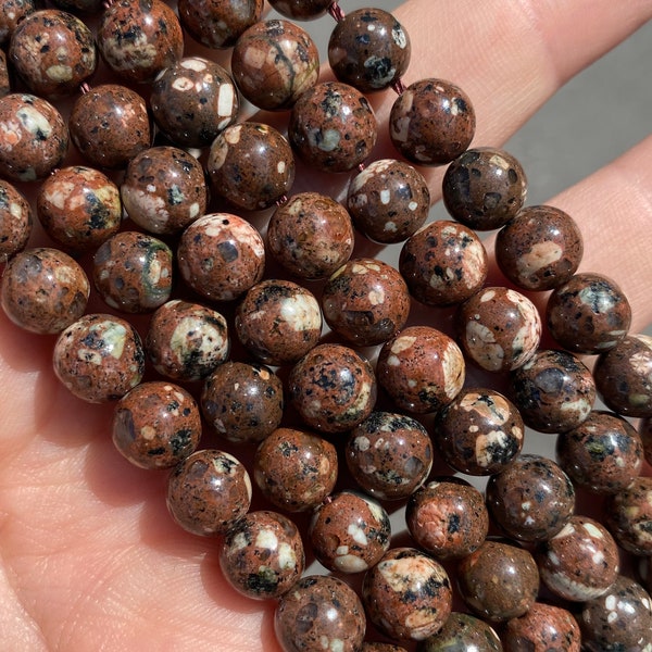 8mm Polished Natural Chocolate Brecciated Jasper Beads - Natural Stone - Full Strand - 15"