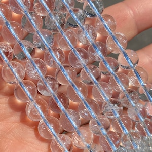 Perline di azeztulite bianca rara da 8 mm - Pietra naturale - Filo intero - 15&quot;