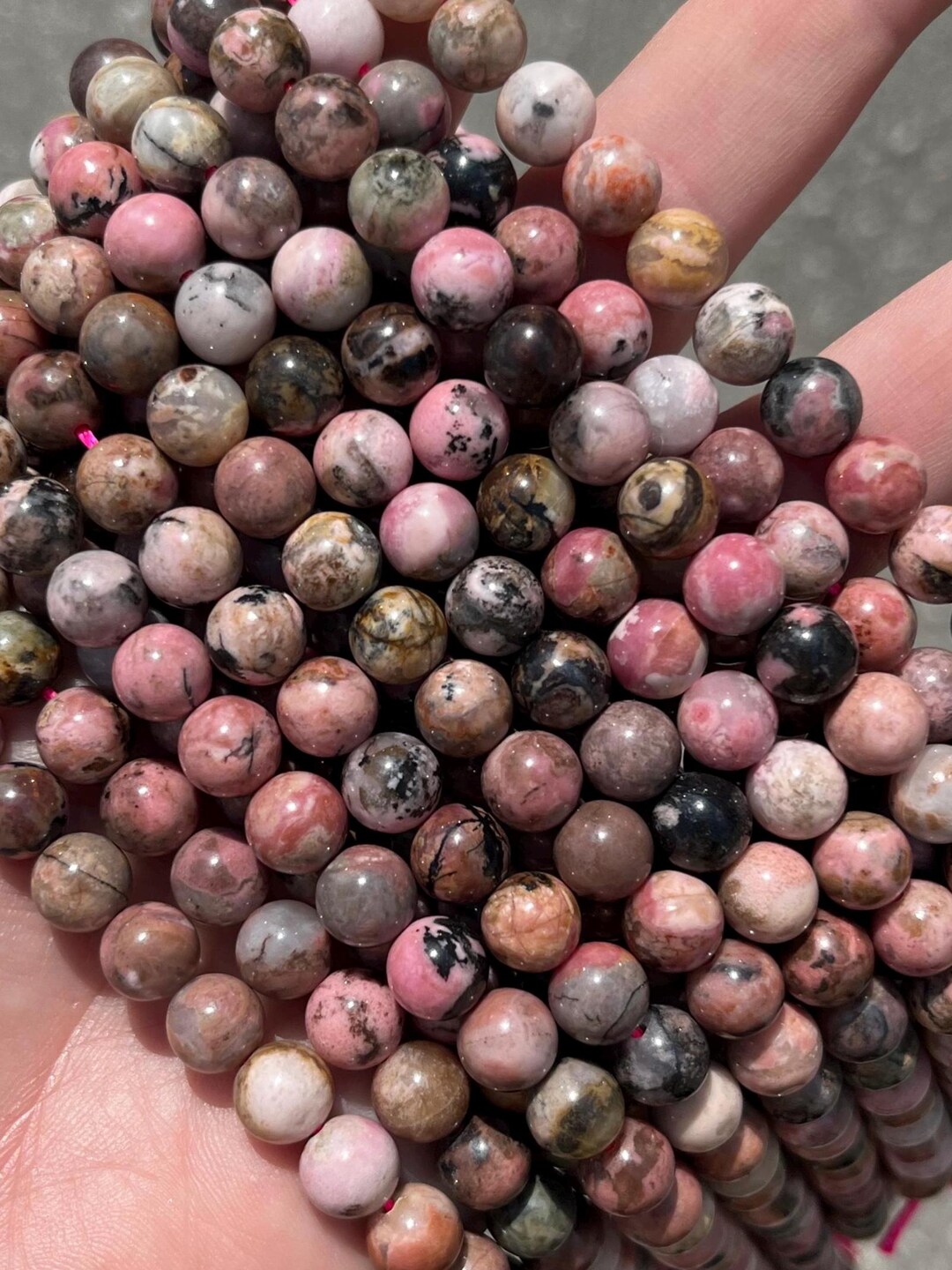 8mm Peruvian Rhodonite Beads - Natural Stone - Full Strand - 15