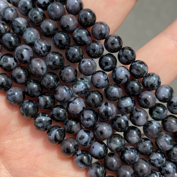 6mm  Natural Indigo Gabbro Beads - Full Strand - 15"- Smooth - Shiny