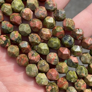 8mm Star Cut Unakite Beads - Natural Stone - Full Strand - 15&quot;