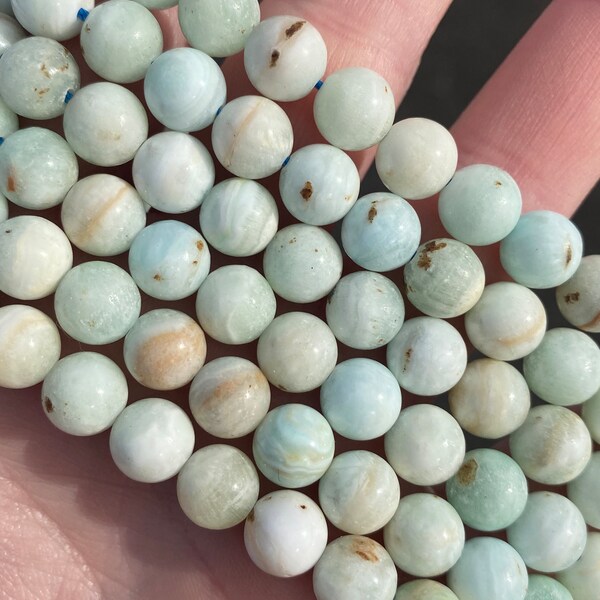 8mm Pale Blue Aragonite Beads - Natural Stone - 15" - Full Strand