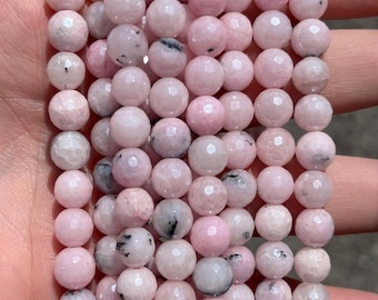 8mm Mystic Coated Pink Cherry Jasper Micro Faceted Stone Beads - Full Strand - 15"
