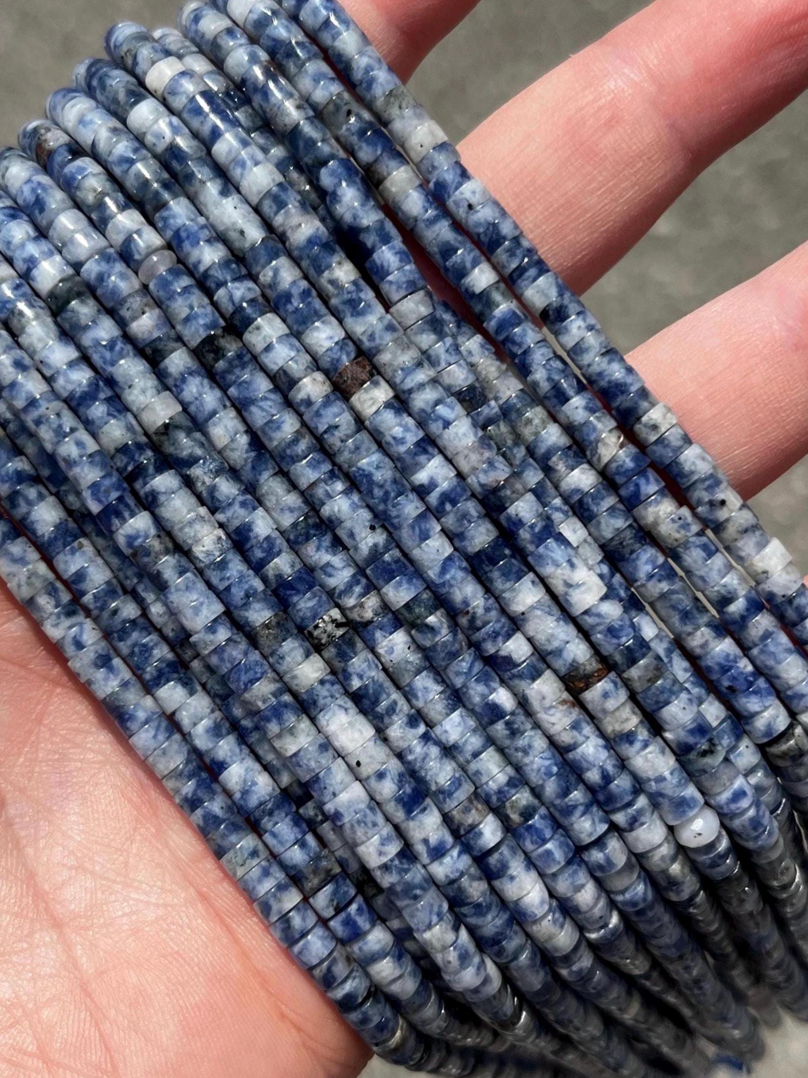 2mm x 4mm ブルースポットジャスパーヘイシビーズ - 天然石 - フル