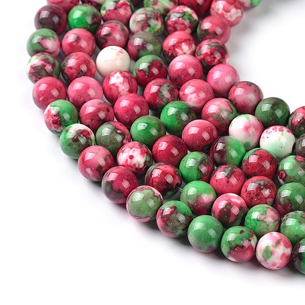 Polished Rain Flower Jade Beads - 8mm - Round - Jewelry Supply - High Quality - Tier A - Full Strand - 15"