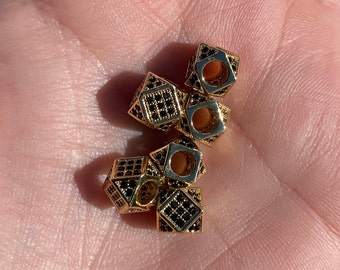 7mm x 8mm Cubic Zirconia CZ Pave Spacer Beads - 1 Piece - 3 Pieces - 6 Pieces - Gold - Spacer Bead