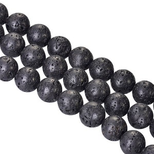 Top Quality Natural Round Lava Bead / Waxed  - 6mm / 8mm / 10mm - Oil Beads - Full Strand - Bracelet - Necklace - 15" - Diffuser - Black