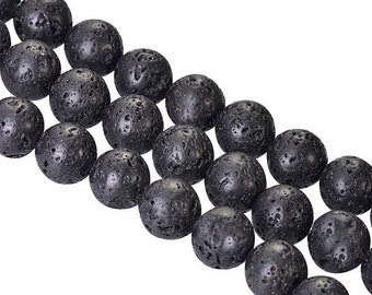 Top Quality Natural Round Lava Bead / Waxed  - 6mm / 8mm / 10mm - Oil Beads - Full Strand - Bracelet - Necklace - 15" - Diffuser - Black