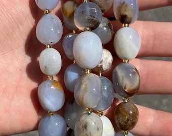 14mm Irregular Blue Chalcedony Chunk Beads - Natural Stone - Full Strand - 15"