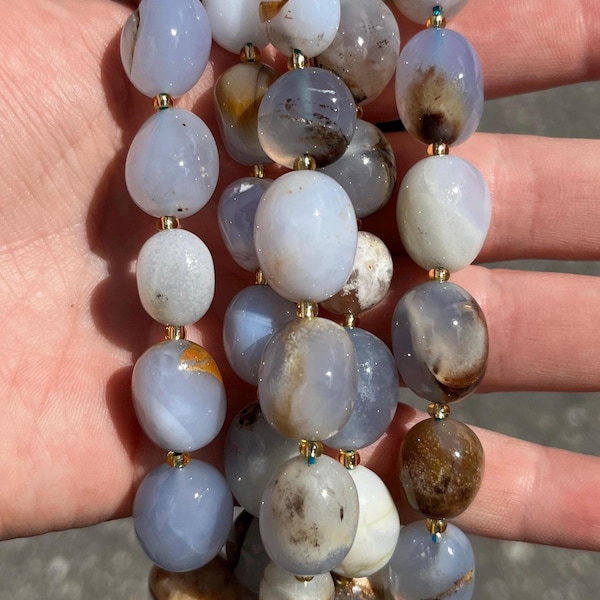 14mm Irregular Blue Chalcedony Chunk Beads - Natural Stone - Full Strand - 15"