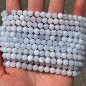 Cuentas de calcedonia azul de 6 mm - Piedra natural - Hilo completo - 38 cm imagen 3