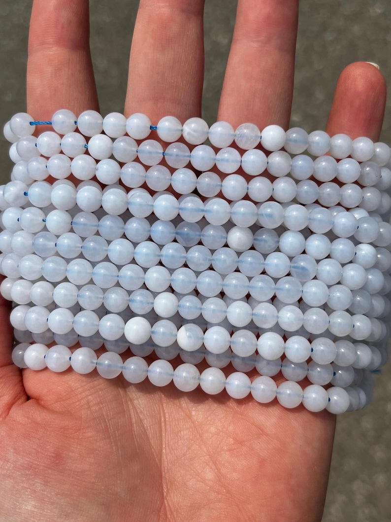 Cuentas de calcedonia azul de 6 mm - Piedra natural - Hilo completo - 38 cm imagen 3