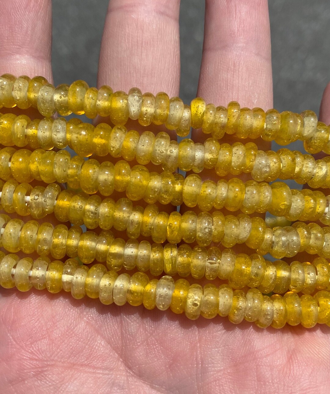 3mm X 7mm Indonesian Transparent Yellow Handcrafted Java Glass Donut ...