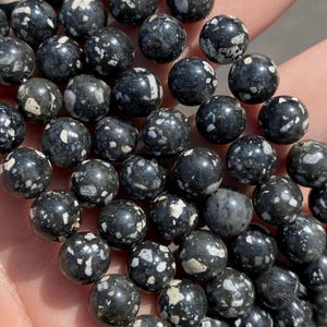 8mm Black Sesame Jasper Beads - Natural Stone - Full Strand - 15&quot;