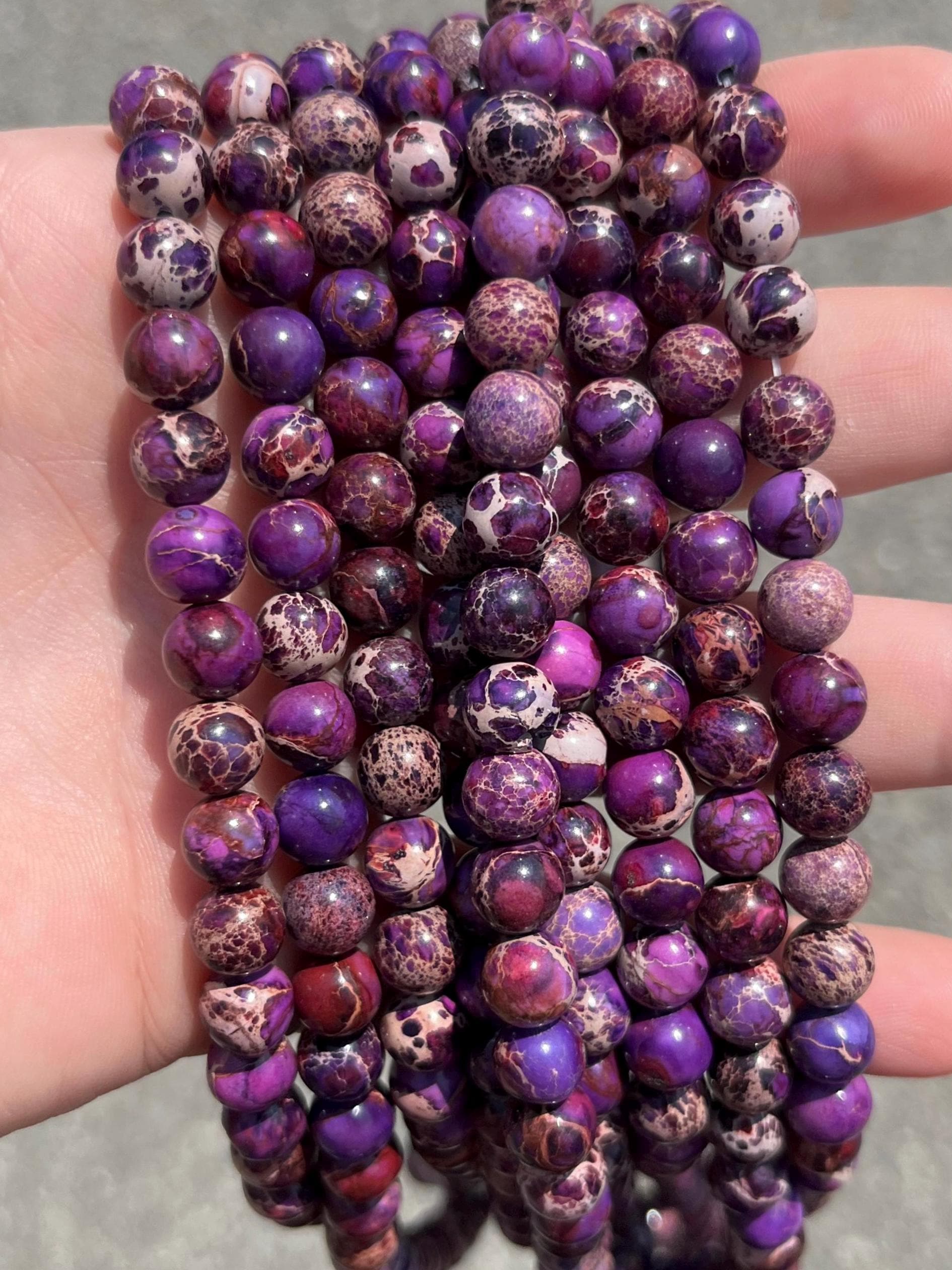 8mm Purple Imperial Jasper Beads - Sea Sediment - Natural Stone