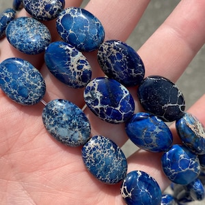 13mm x 18mm Sea Sediement Jasper Puffy Oval Beads - Stone Bead - Full Strand - 15&quot;