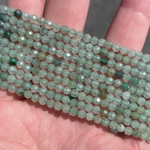 3mm Green Aventurine Faceted Round Beads -  Natural Stone - 120 Beads - Dainty - 15&quot; - Full Strand