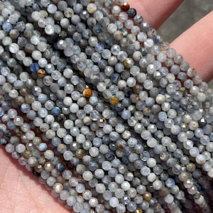 3mm Blue Kyanite Faceted Round Beads - Natural Stone - 120 Beads - Dainty - 15&quot; - Full Strand