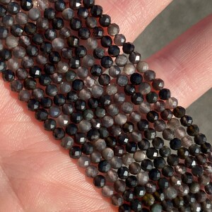 3mm Faceted Round Genuine Silver Obsidian Natural Stone Beads - Full Strand - 120 Beads - Dainty - 15&quot;