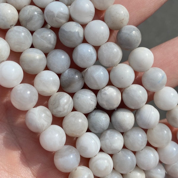 8mm Polished White Crazy Lace Agate Natural Stone Beads - Full Strand - 15" - Smooth