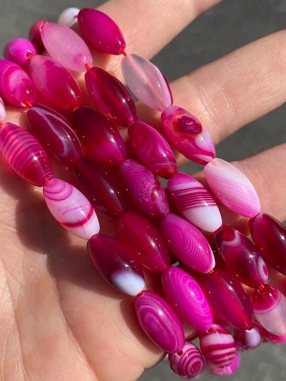 8 mm x 15 mm フューシャ / ピンク アゲート ライスシェイプ ストーン
