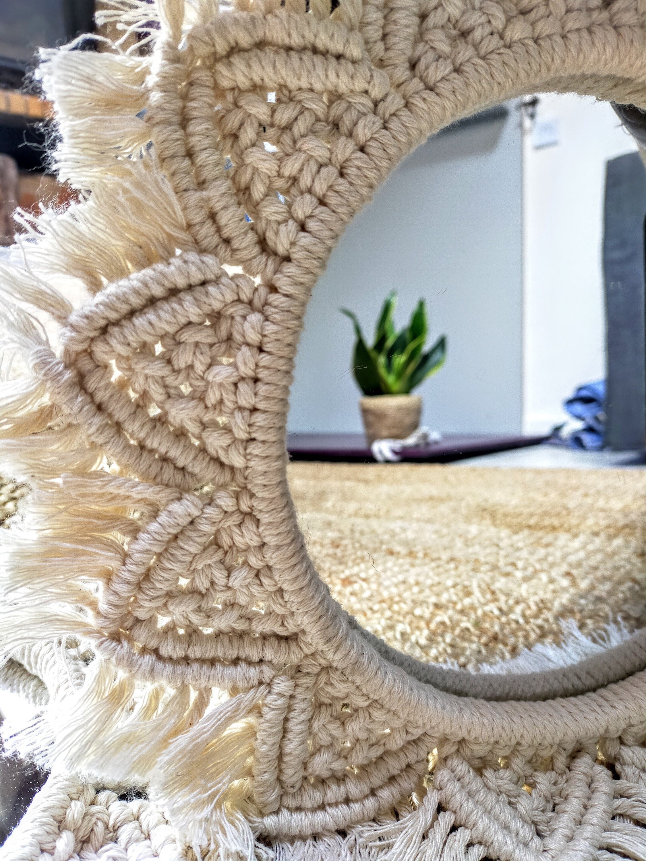 Miroirs Rond Macramé/ Mandala /Bohème Chic/Décoration Murale/Fait Main