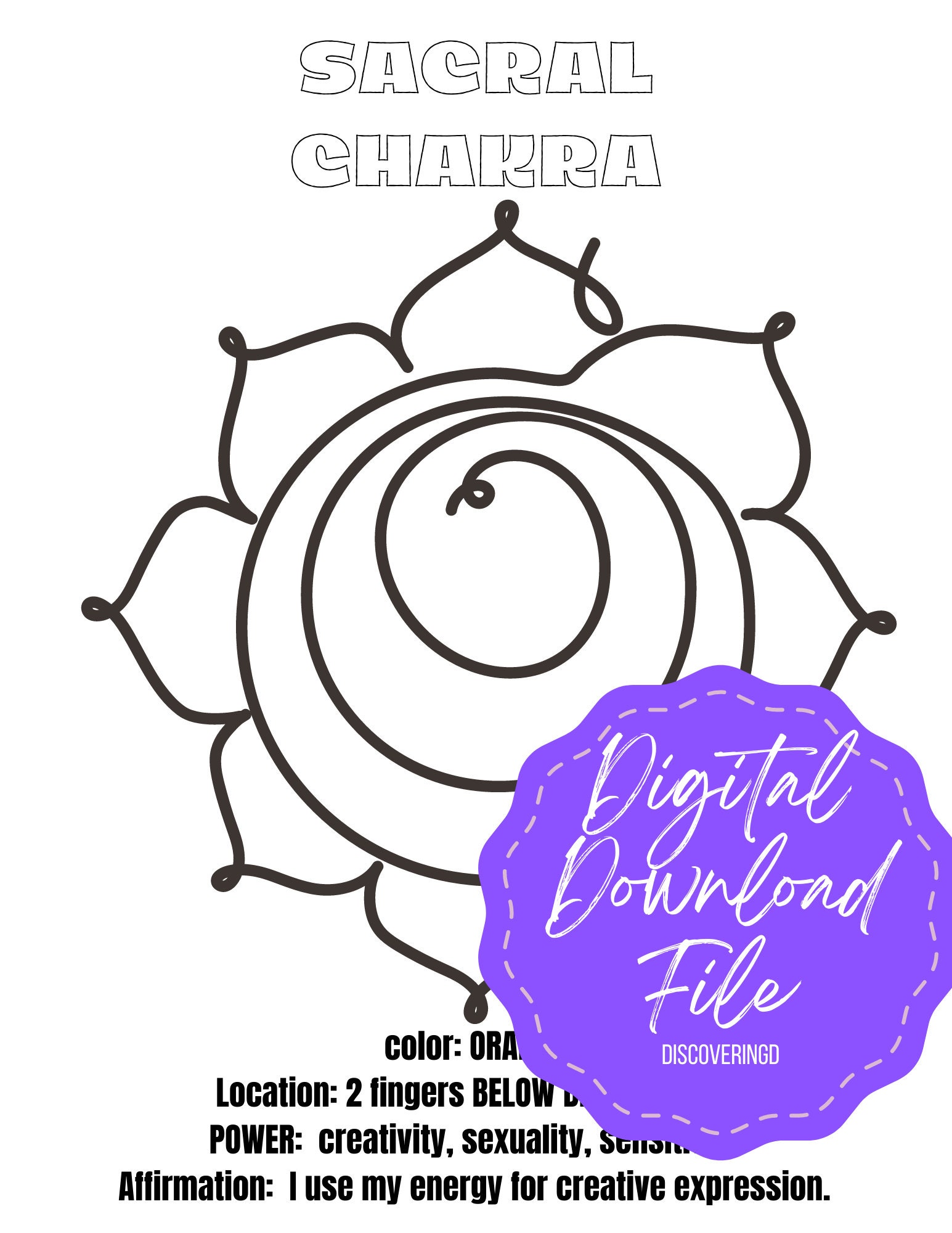 Sacral Chakra Coloring Pages With Affirmations Children/adult | Etsy