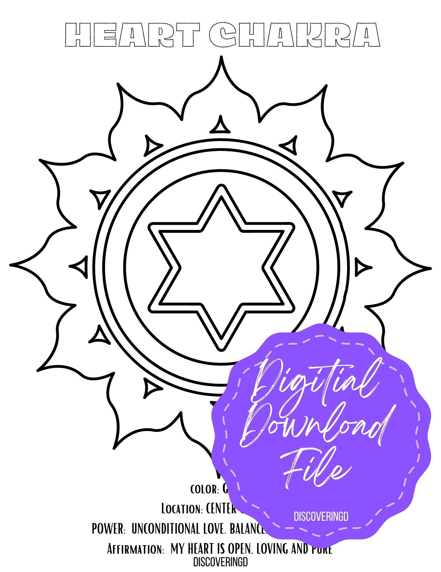 Heart Chakra Coloring Pages With Affirmations Children/adult - Etsy