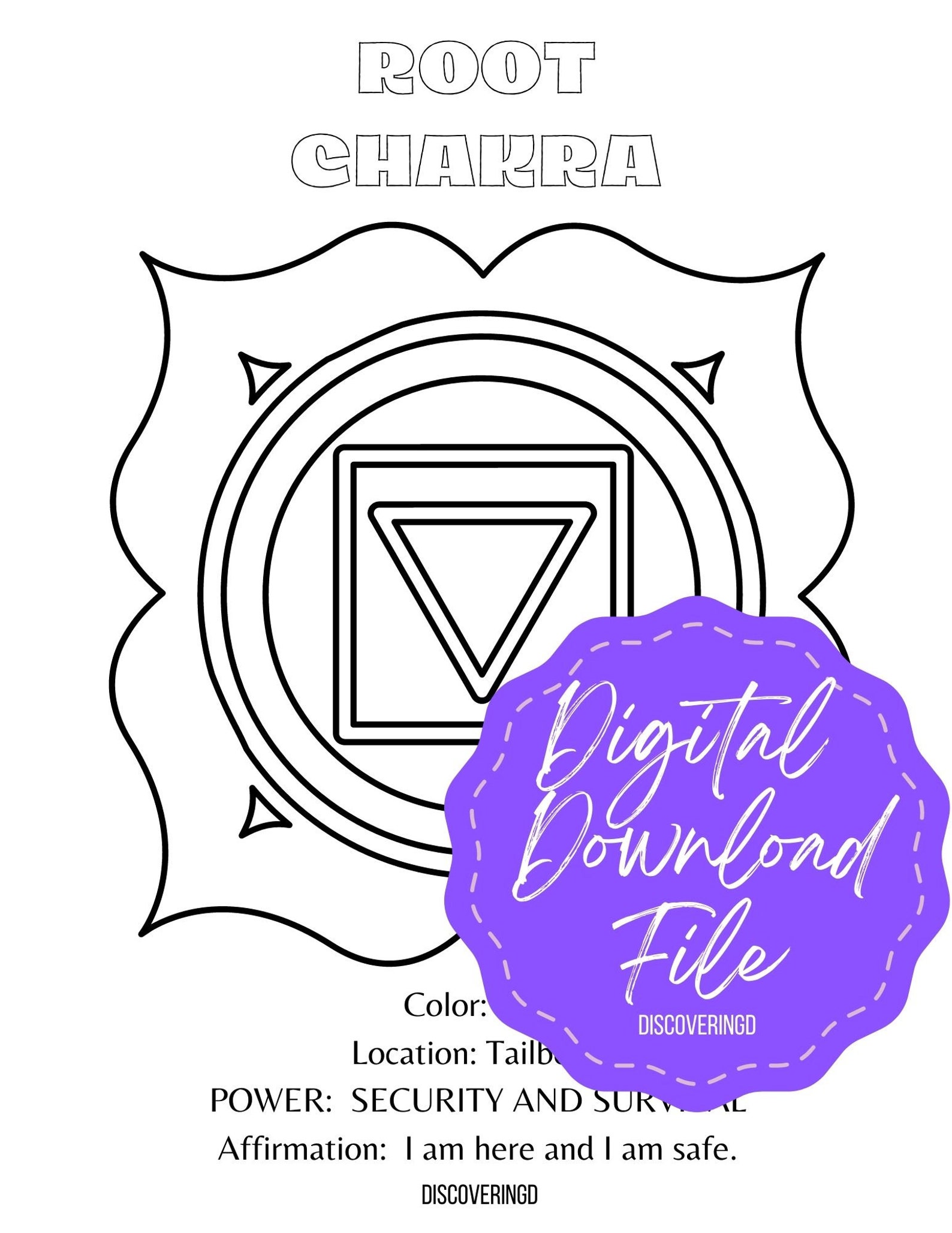 Root Chakra Coloring Pages With Affirmations, Children/adult Charka ...