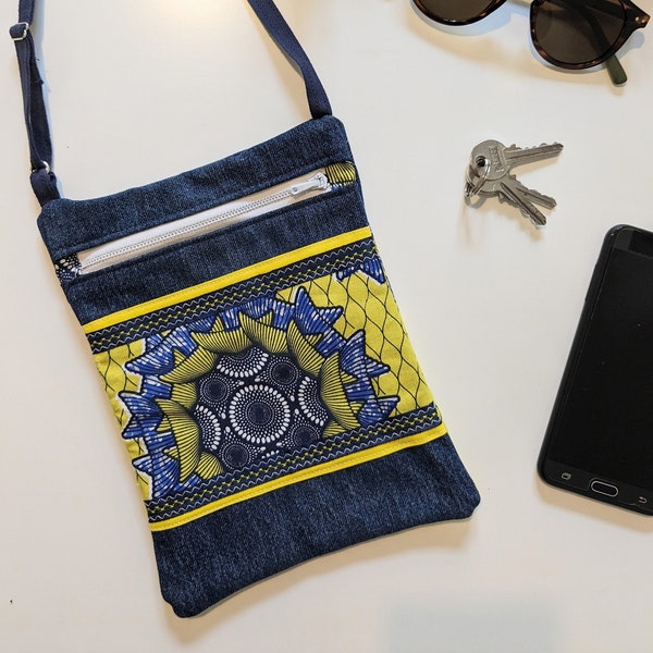 Pochette de voyage - LE PTI BAROUDEUR - Toile denim et motifs wax