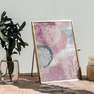 Abstract Art Print, Flower Wall Art, Abstract Wall Art, Living Room Wall Art, Pink and Gold, Minimalist Wall Art, Digital Download