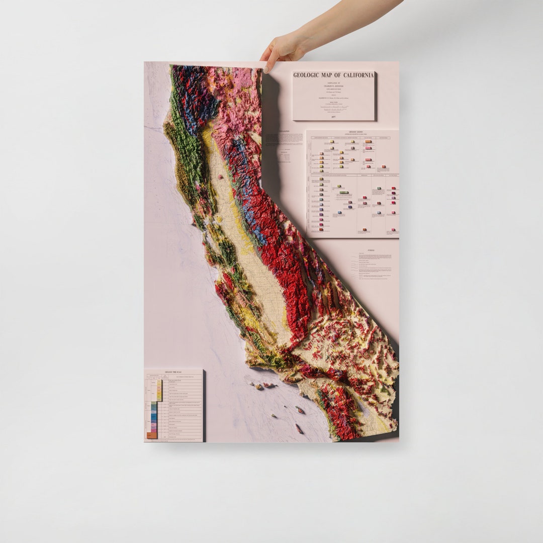 1977 3D Geologic Map of California Poster - Etsy