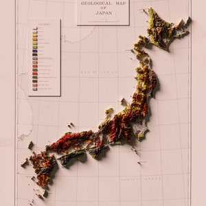 Affiche de carte géologique 3D du Japon