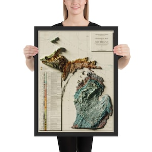 24x36 1916 3D Geologische Karte von Michigan