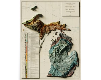 3D-geologische kaart uit 1916 van Michigan