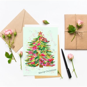 10 x pak handgemaakte kerstkaarten - wenskaart - handgemaakt - kerstboom - kerstkaart