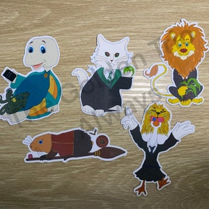 魔法学校のキャラクターの動物ステッカーおよび/または磁気ブックマーク - ヴォルデモート、ルーナ、ネビル、ドラコ、ジニー