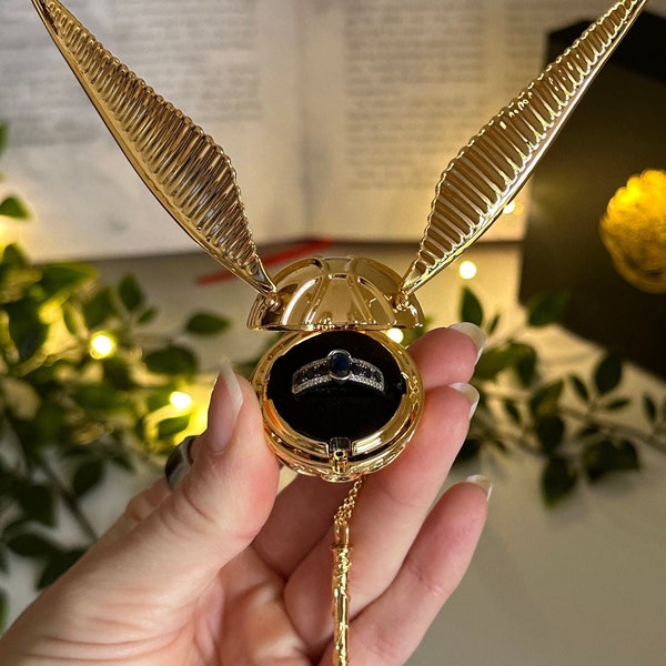 Proposal snitch – Wizard Inspired Flying Ball Proposal Ring Holder – Magical Fantasy Engagement Gift