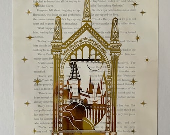 May include: A gold-colored illustration of a castle with a gate and a bridge. The illustration is on a white background with stars. The text "Nicolas Flamel" is at the top of the illustration.