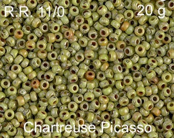 Miyuki Seed Beads 11/0 - Chartreuse Picasso Opaque - 4515, 5.2g or 20g