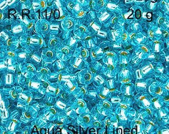 Miyuki Seed Beads 11/0 Aqua Silver Lined - 0018, 5.2 g or 20 g