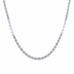 May include: A silver chain necklace with oval-shaped links.