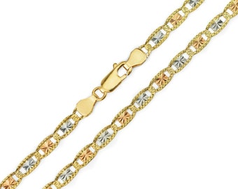 4mm 14K Gold Solid Tri-Color Valentino Chain Diamond Cut 22" - 24"