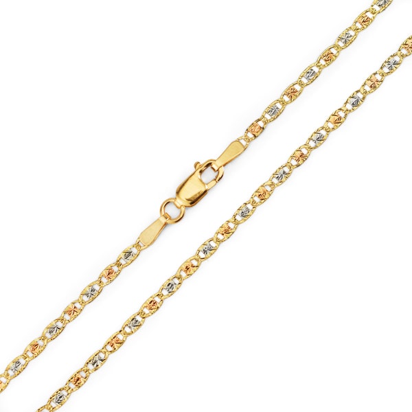 2mm 10K Gold Solid Tri-Color Valentino Chain Diamond Cut 16" - 24"