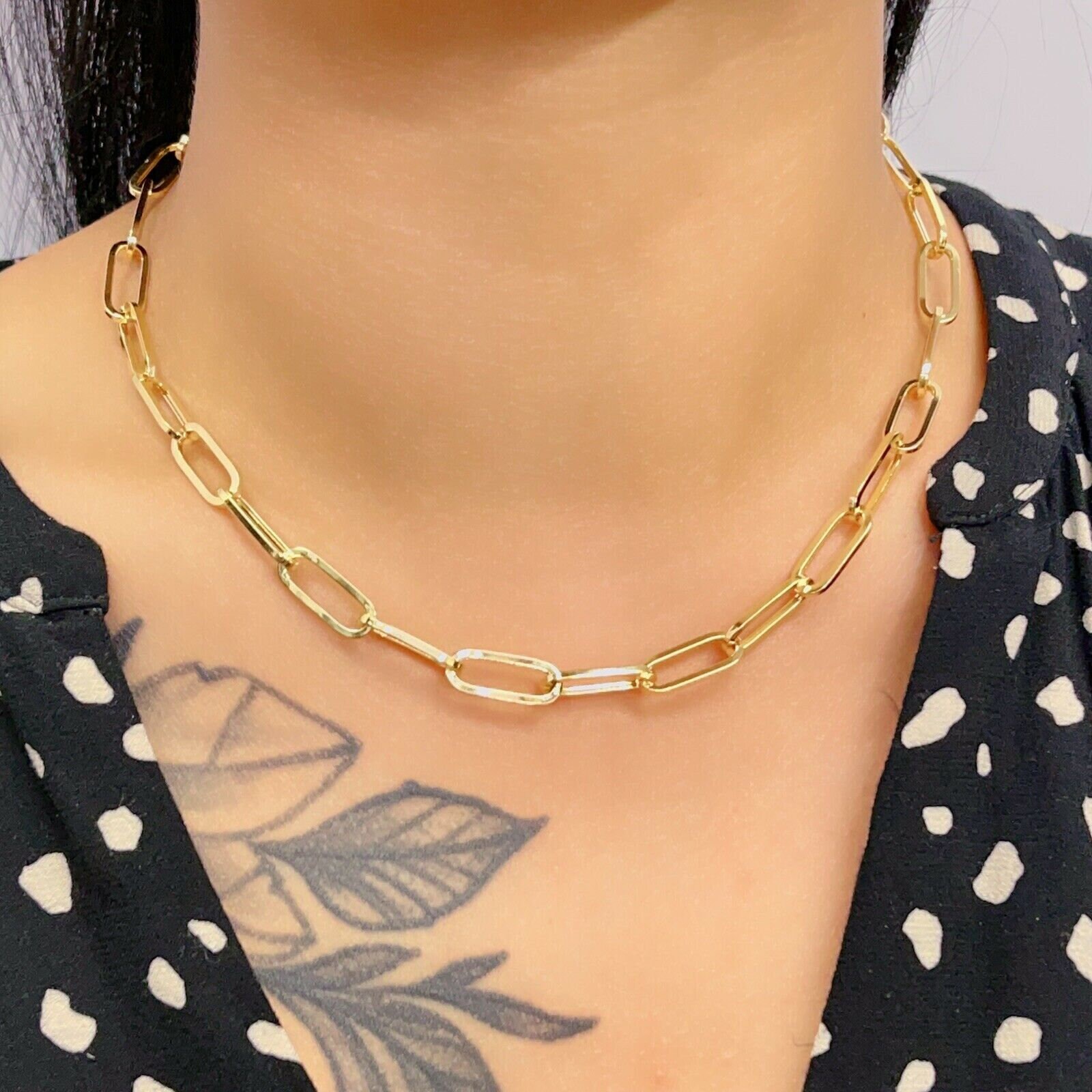 14k Yellow Gold Hollow Fancy Paper Clip Necklace 3MM 4.3MM 6.5MM 
